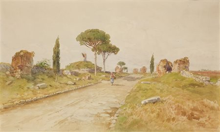 ANIVITTI FILIPPO (Roma 1876 – 1955) - "La via Appia", 44x73 acquerello su...