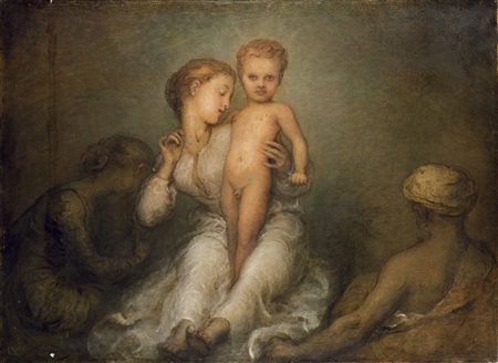 GALLI LUIGI MAURO (1822 – 1900) - "Maternità", 102x138,5 olio su tela. Opera...