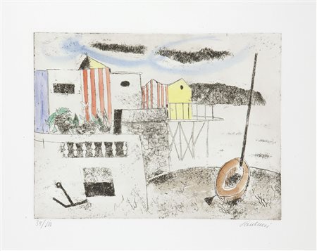 PAULUCCI ENRICO (Genova 1901 - 1999 Torino) - "L'approdo", inc. 26x35, foglio...