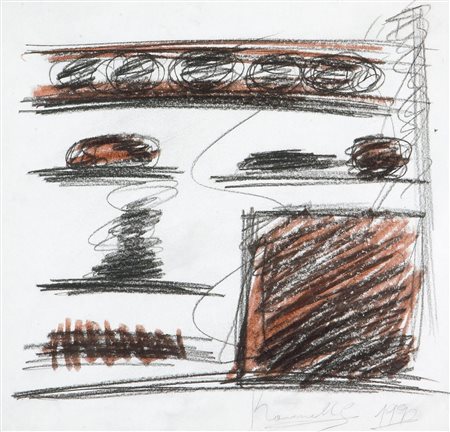 KOUNELLIS JANNIS (Grecia 1936) - "Senza titolo" 1990, 21x22 tecnica mista su...