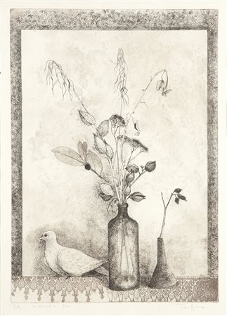 AIME TINO (Cuneo 1931) - "La colomba e i fiori", 70x50 acquaforte su...