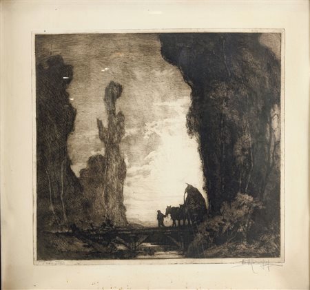 MENNYEY FRANCESCO (Torino 1889 – 1950) - "Tramonto", 44,5x47 incisione su...