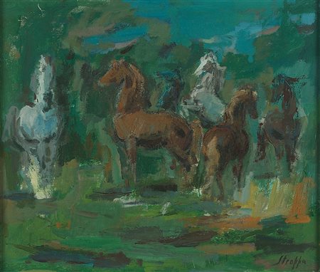 STROPPA LEONARDO (Torino 1900 – 1991) - "Cavalli", 50x60 olio su masonite....