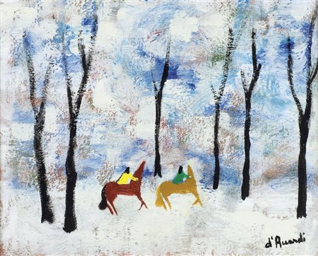 D'ACCARDI GIAN RODOLFO (Palermo 1906) - "Cavalieri nella neve", 24x30 olio su...