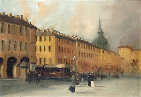 ROCCA LUIGI - "Piazza Castello", 50x70 olio su tela. Opera firmata in basso a...