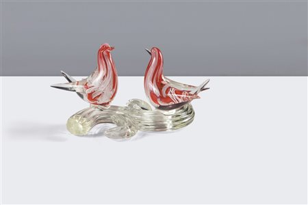 BAROVIER ERCOLE - "Serie Bestiario - Due uccellini", 14x26 vetro di murano....