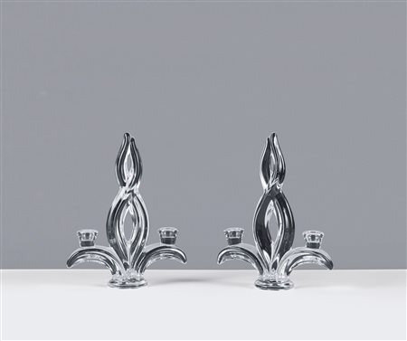 VANNES LE CHATEL - "Coppia di candelabri" anni '50, H 28 cristallo. Opera...