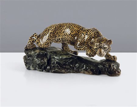 LE BERTETTI TORINO - "Gattopardo", h 42 ceramica smaltata in policromia....