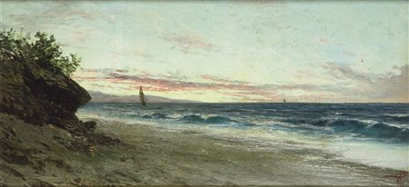 BO GIACINTO (Montanaro (TO) 1832 - 1912 Torino) - "Marina", 23x48 olio su...