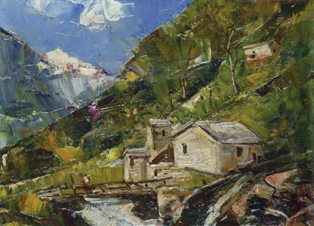 POBBIATI MARIO (Milano 1887 – 1956) - "Paesaggio montano", 30x40 olio su...