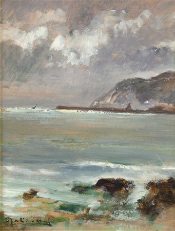 MALINVERNI ANGELO (Torino 1877 – 1947) - "Tempo grigio" , 35x27 olio su...