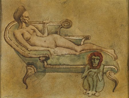 LEBENSTEIN JAN (PL 1930 – 1999) - "Senza titolo" 1970, 47x63 tecnica mista su...