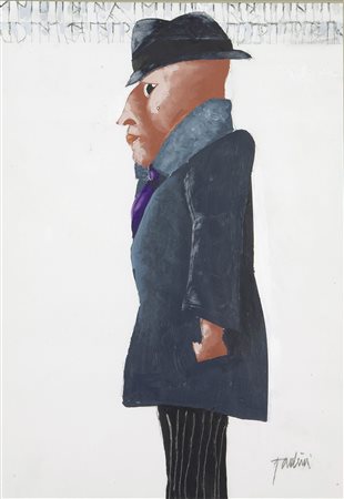 TADINI EMILIO (Milano 1927 – 2002) - "Personaggio", 35x50 olio su carta....