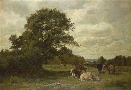 RAYPER ERNESTO (Genova 1840- Gameragna 1873) - "Al pascolo", 70x100 olio su...