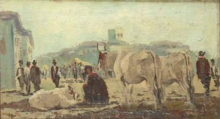 RONTINI FERRUCCIO (Firenze 1893 - 1964 Livorno) - "Mercato di Vicchio" 1916,...
