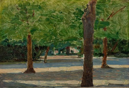 FRAGIACOMO PIETRO (Trieste 1856 - 1922 Venezia) - "Parco", 14,5x21 olio su...