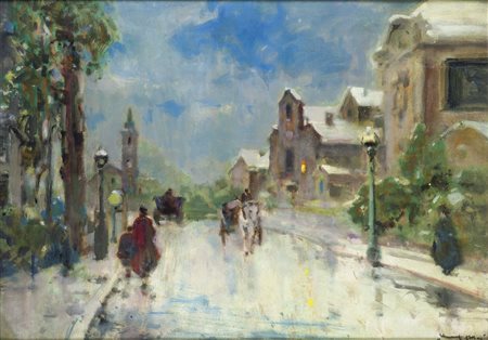 ZOLLA VENANZIO (GB 1880 - 1961 Torino) - "Strada nordica", 50x70 olio su...