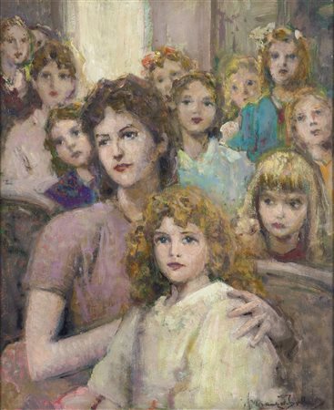 ZOLLA VENANZIO (GB 1880 - 1961 Torino) - "Allo spettacolo", 57x47 olio su...