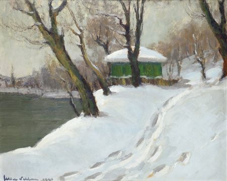 VELLAN FELICE (Torino 1889 – 1976) - "Torino" (Casotto innevato al Valentino)...