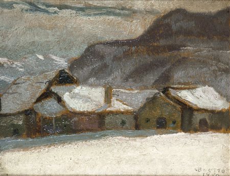 BOETTO GIULIO (Torino 1894 – 1967) - "Borgo alpino innevato" 1930, 24x 30...