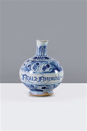 VASO DA FARMACIA - Fiasca da farmacia in maiolica dipinta bianca e blu,...