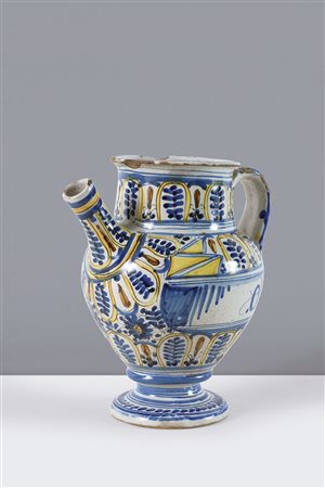 VASO DA FARMACIA - Versatoio in maiolica dipinta in policromia, Savona XVIII...