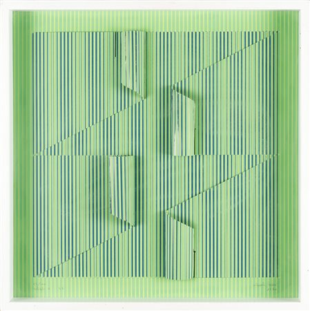 ALBERTO BIASI Progetto S5, rilievo 4 in blu e giallo su fondo verde.