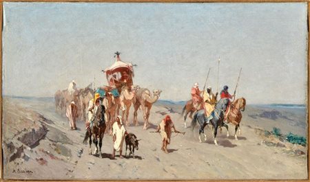 ALBERTO PASINI<BR>Busseto (PR) 1826 - 1899 Torino<BR>"Carovana nel deserto" 1860-67