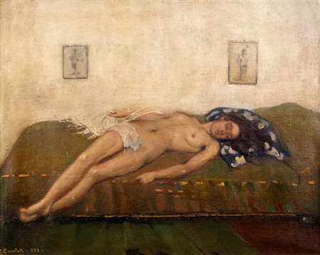 GIOVANNI GUARLOTTI<BR>Galliate (NO) 1869 - 1954 Torino<BR>"Nudo in posa" 1918