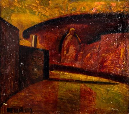 NERONE CECCARELLI<BR>Pisa 1937 – Parigi 1996<BR>"Via al tramonto" 19(?)7