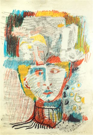 NERONE CECCARELLI<BR>Pisa 1937 – Parigi 1996<BR>"Donna con natura morta in testa"