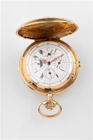 ANONIMO<BR>Orologio da tasca, calendario completo e fasi luna, suoneria ore/quarti, 1890-1900 ca