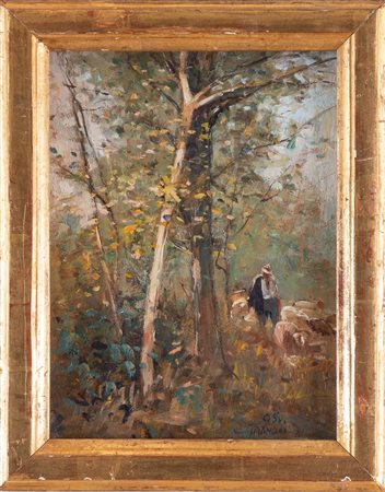 OSVALDO CURANDAI (Firenze 1931 - 2019) “Nino con il suo gregge”. Olio su...