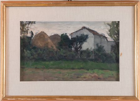 DINO BOSCHI (Bologna 1923 – 2015) “Paesaggio”, 1956. Olio su tela applicata...