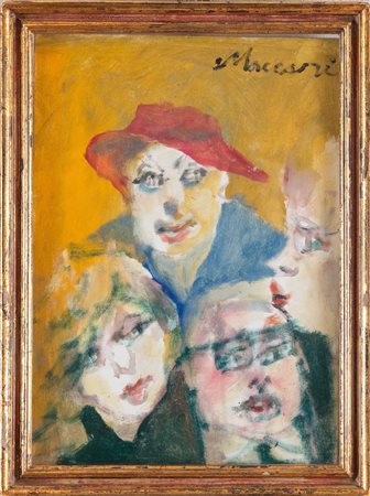 MINO MACCARI (Siena 1898 – Roma 1989) “Figure”. Olio su cartone telato. Cm...