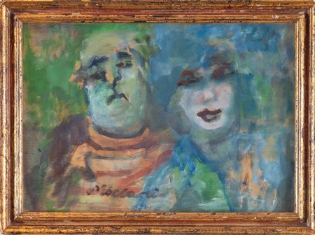 MINO MACCARI (Siena 1898 – Roma 1989) “Figure”. Olio su tavola. Cm 21,5x30....