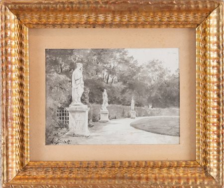 LUIGI BERTELLI (Firenze 1858 – 1920) “Paesaggio”. Acquerello e tecnica mista...