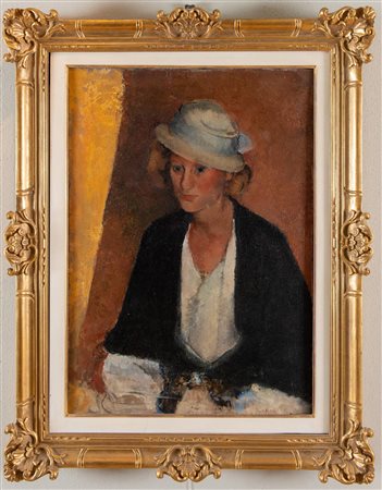 NORMA MASCELLANI (Bologna 1909 – 2009) “Signora con cappello”, 1933. Olio su...