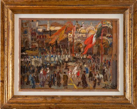 ALESSANDRO MILESI (Venezia 1856 – 1945) “Venezia”, 1928. Olio su cartone. Cm...