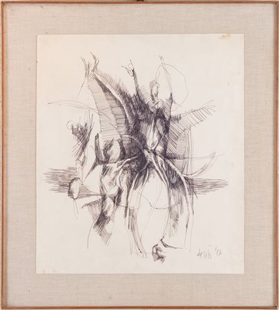 LUCIANO DE VITA (Ancona 1929 - 1992) “Composizione”, 1957. Penna su carta. Cm...