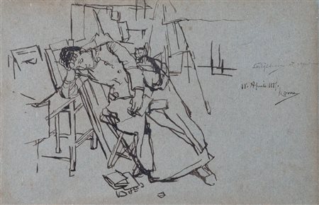 LUIGI SERRA (Bologna 1846 – 1888) “Donna dormiente”, 1887. China su carta. Cm...