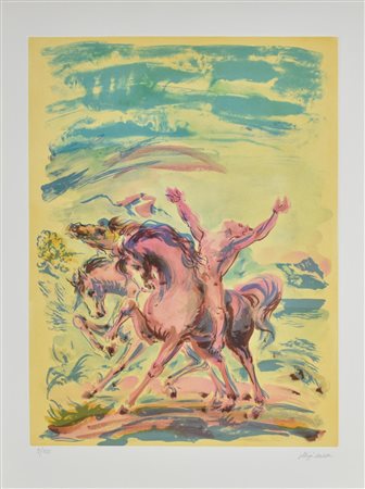 Aligi Sassu SENZA TITOLO incisione su carta, foglio cm 76x56, battuta cm...