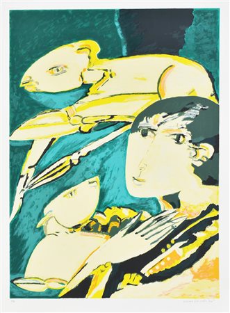 Remo Brindisi PASTORE litografia su carta Fabriano, cm 70x50 esemplare prova...