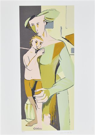 Remo Brindisi MADRE CON BAMBINO litografia su carta, cm 70x50 esemplare...
