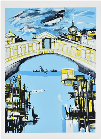 Remo Brindisi PONTE DI RIALTO litografia su carta, cm 70x50 esemplare 112/150...