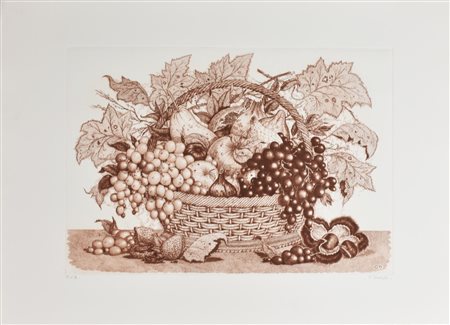 Clario Onesti NATURA MORTA incisione su carta, cm 50x70 (lastra cm 34,5x49,5)...