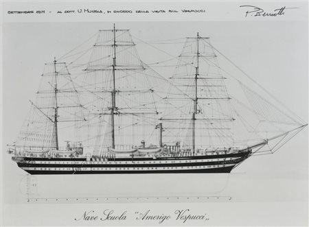 NAVE SCUOLA AMERIGO VESPUCCI foto riproduzione del modello in scala, cm 30x40