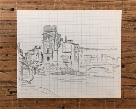 GALILEO CHINI (1873-1956) - Firenze: case sull'Arno, 1944