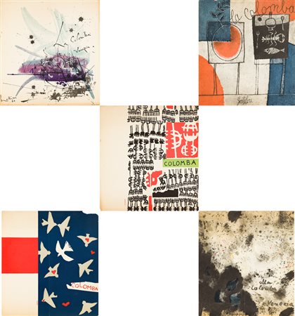 AUTORI VARI (MATHIEU, GENTILINI, MATTA, MUSIC E CAPOGROSSI) - Senza Titolo - Lotto unico di 5 menù litografati