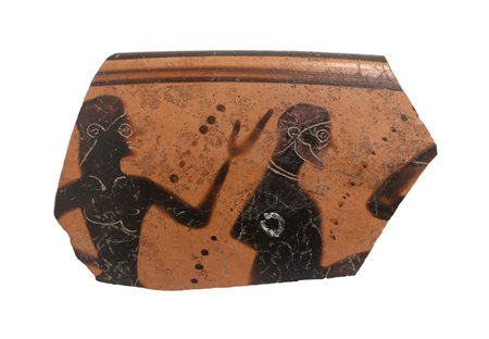 FRAMMENTO DI KYLIX ATTICA A FIGURE NERE<br>VI secolo a.C.